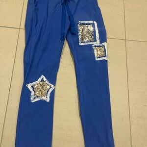 Italian Blue Jogger Pants with Sequin Star and Square Accents